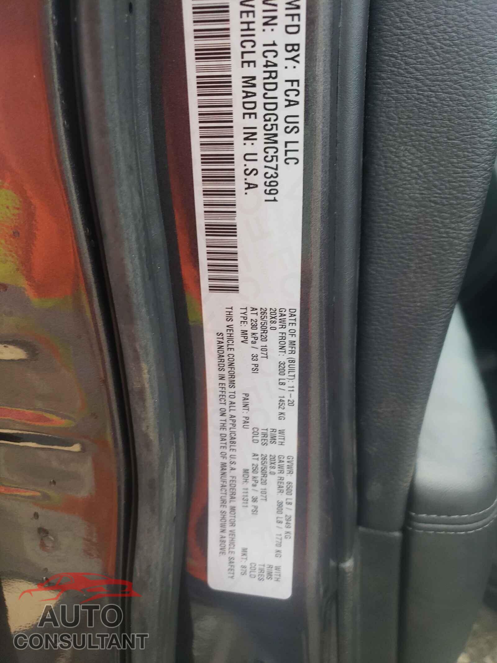 DODGE DURANGO 2021 - 1C4RDJDG5MC573991