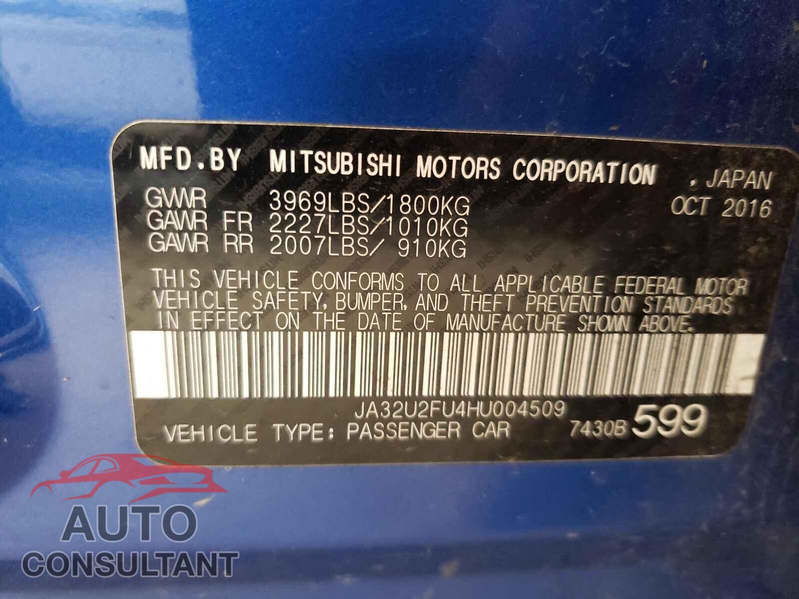 MITSUBISHI LANCER 2017 - JA32U2FU4HU004509