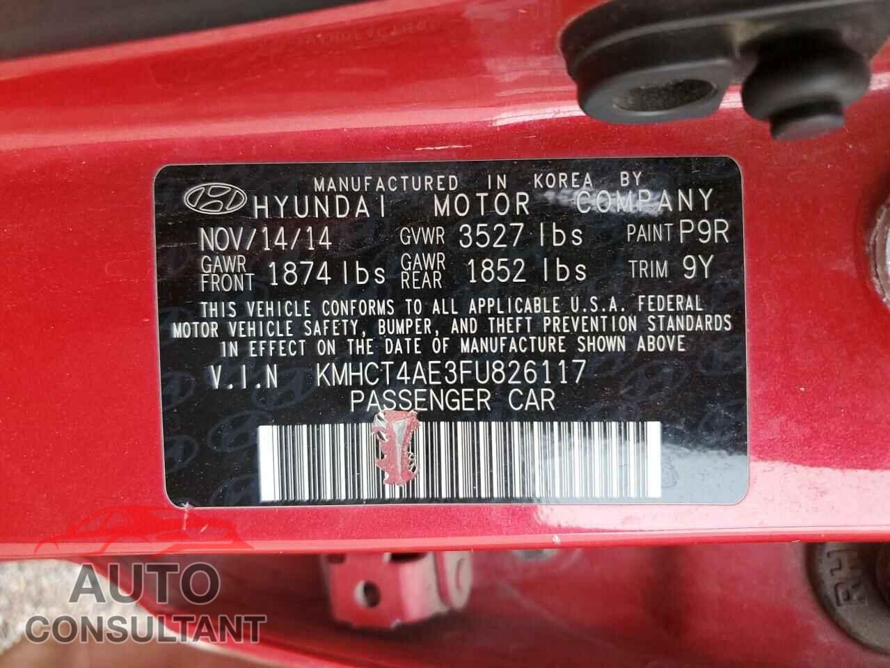 HYUNDAI ACCENT 2015 - KMHCT4AE3FU826117