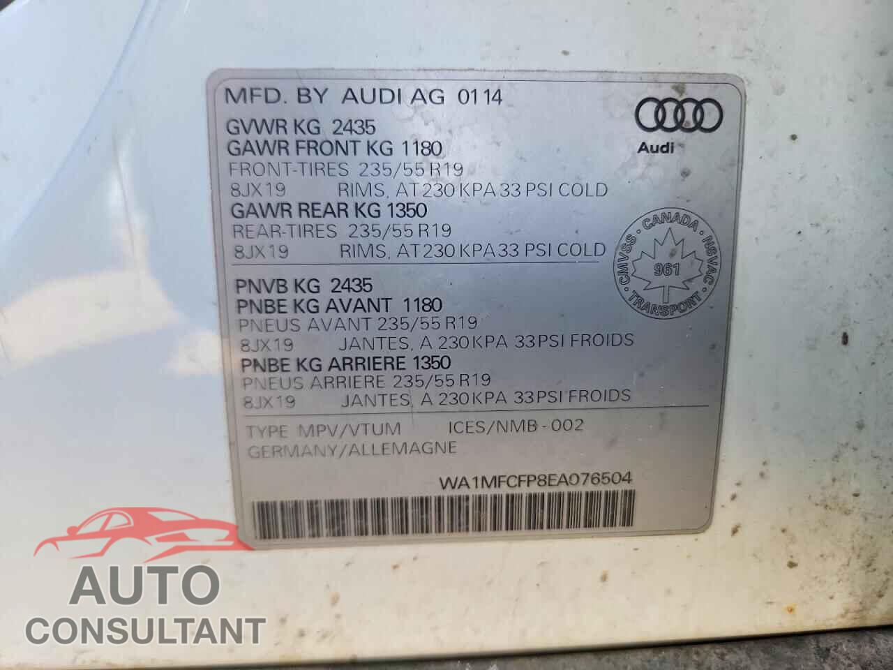AUDI Q5 2014 - WA1MFCFP8EA076504