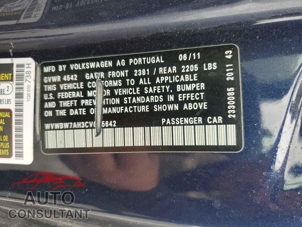VOLKSWAGEN EOS 2012 - WVWBW7AH3CV005642