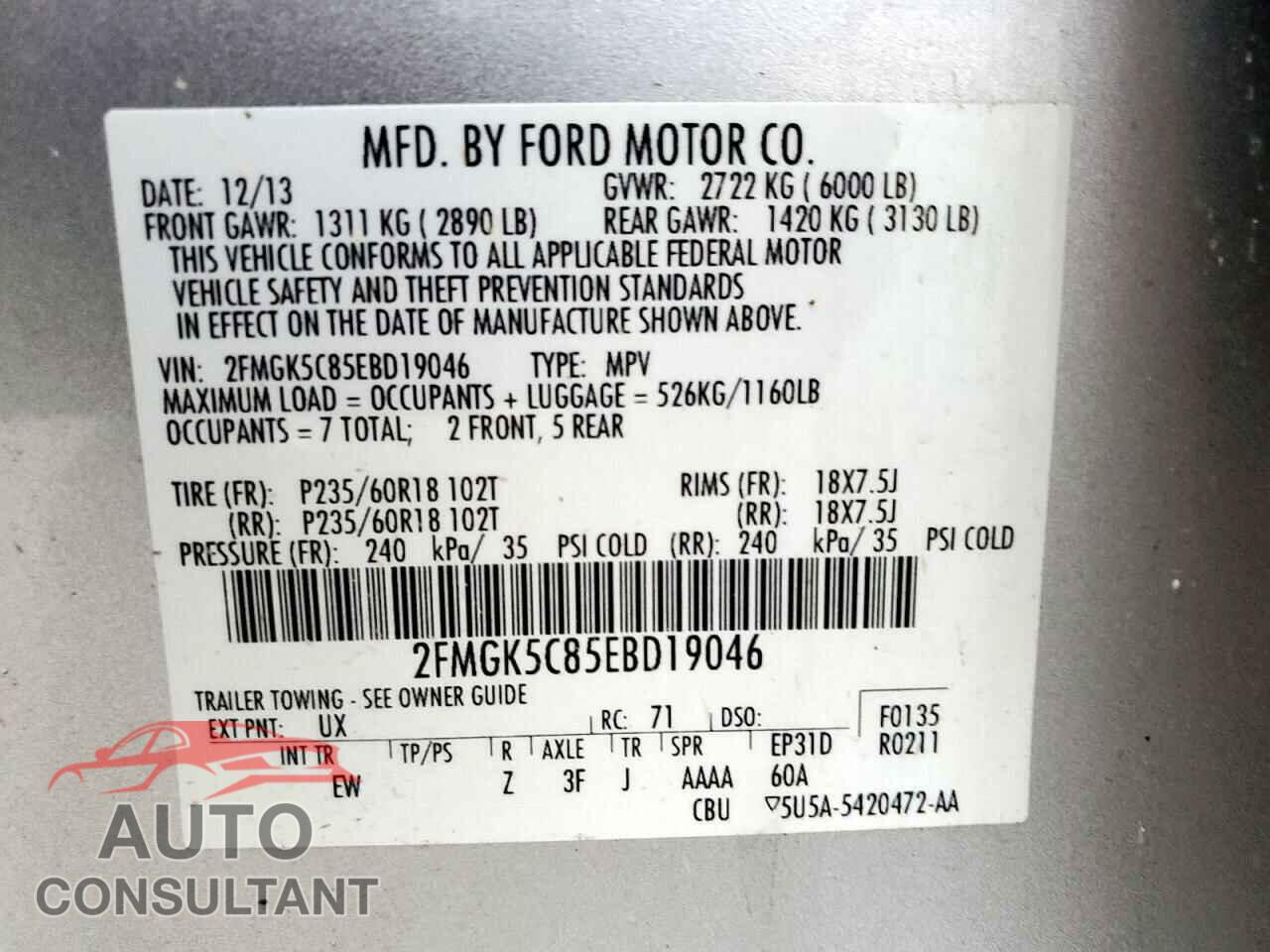 FORD FLEX 2014 - 2FMGK5C85EBD19046