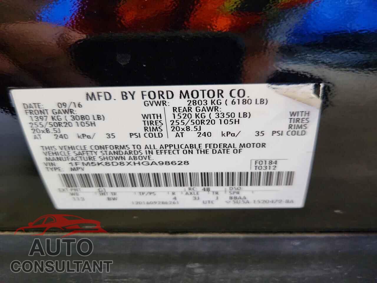 FORD EXPLORER 2017 - 1FM5K8D8XHGA98628