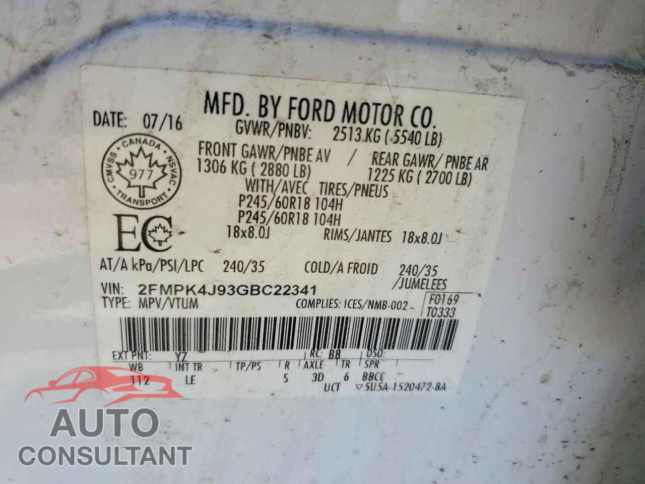 FORD EDGE 2016 - 2FMPK4J93GBC22341