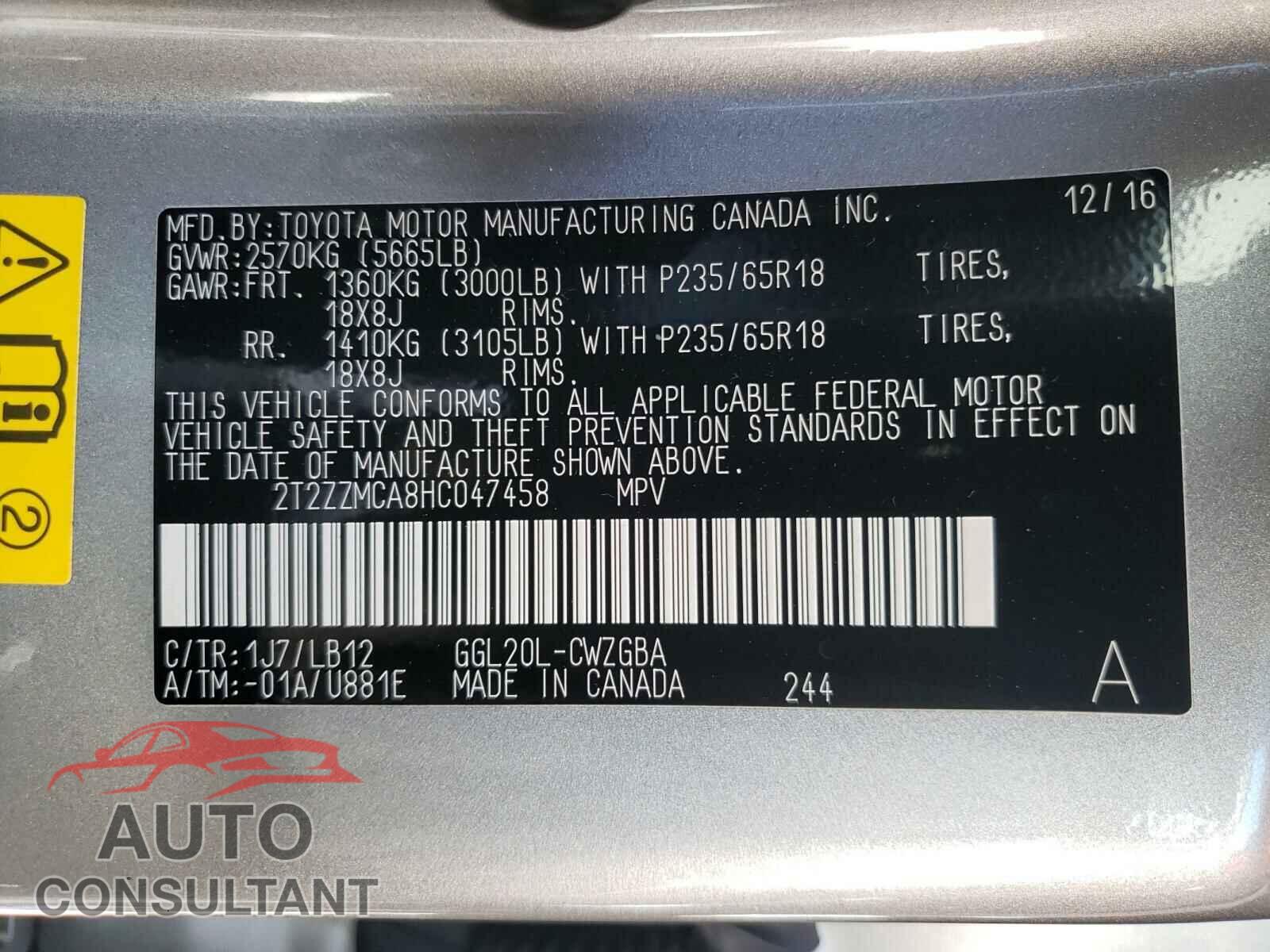 LEXUS RX350 2017 - 2T2ZZMCA8HC047458