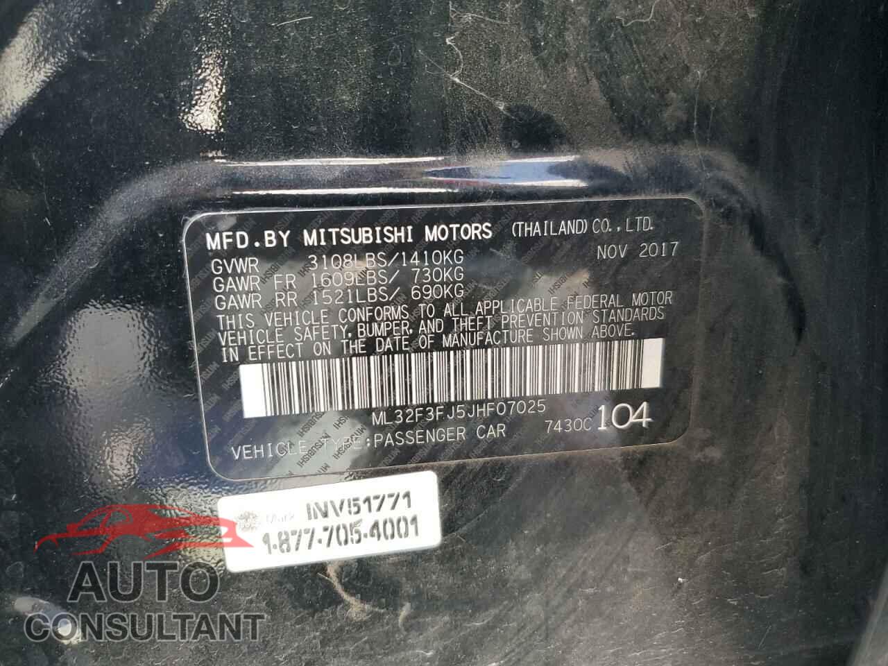 MITSUBISHI MIRAGE 2018 - ML32F3FJ5JHF07025