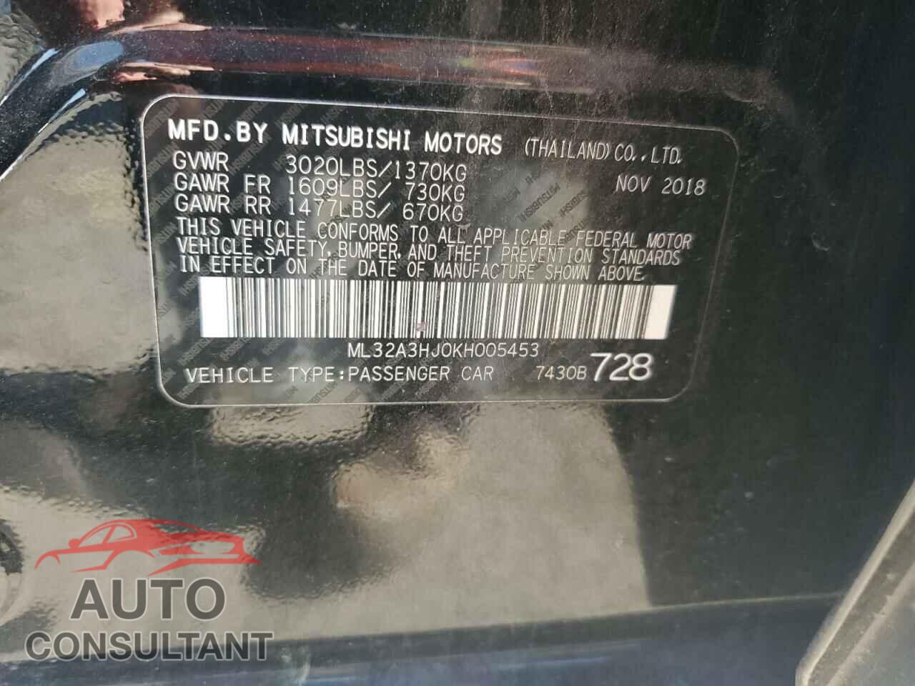 MITSUBISHI MIRAGE 2019 - ML32A3HJ0KH005453