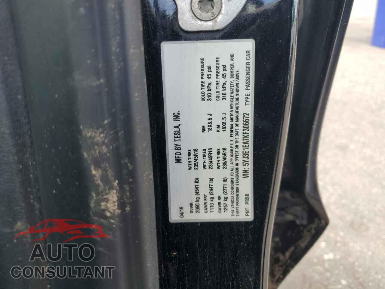 TESLA MODEL 3 2019 - 5YJ3E1EA7KF306672