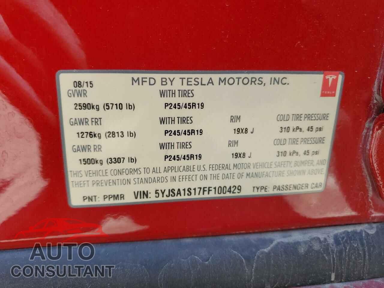 TESLA MODEL S 2015 - 5YJSA1S17FF100429