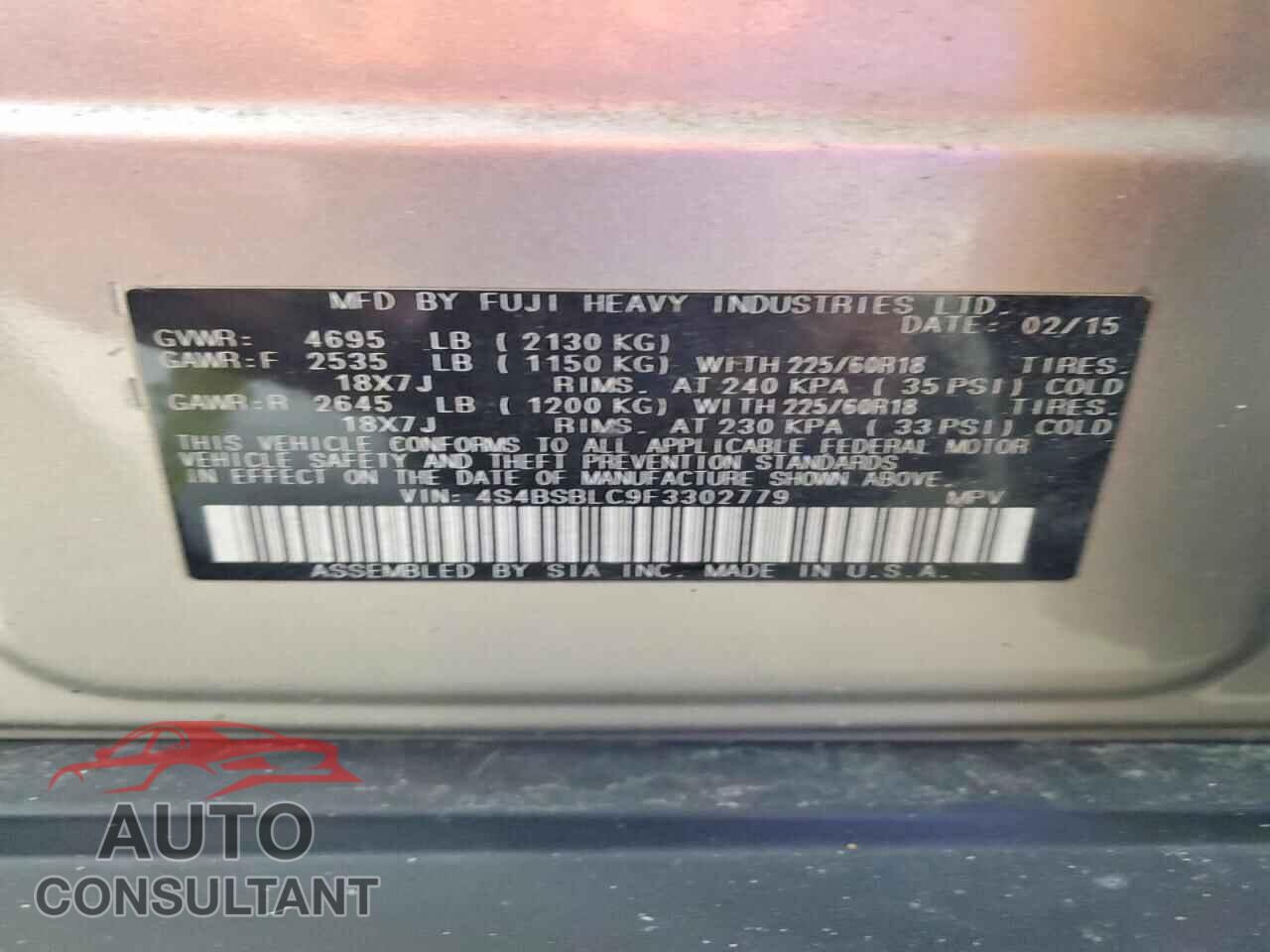 SUBARU OUTBACK 2015 - 4S4BSBLC9F3302779