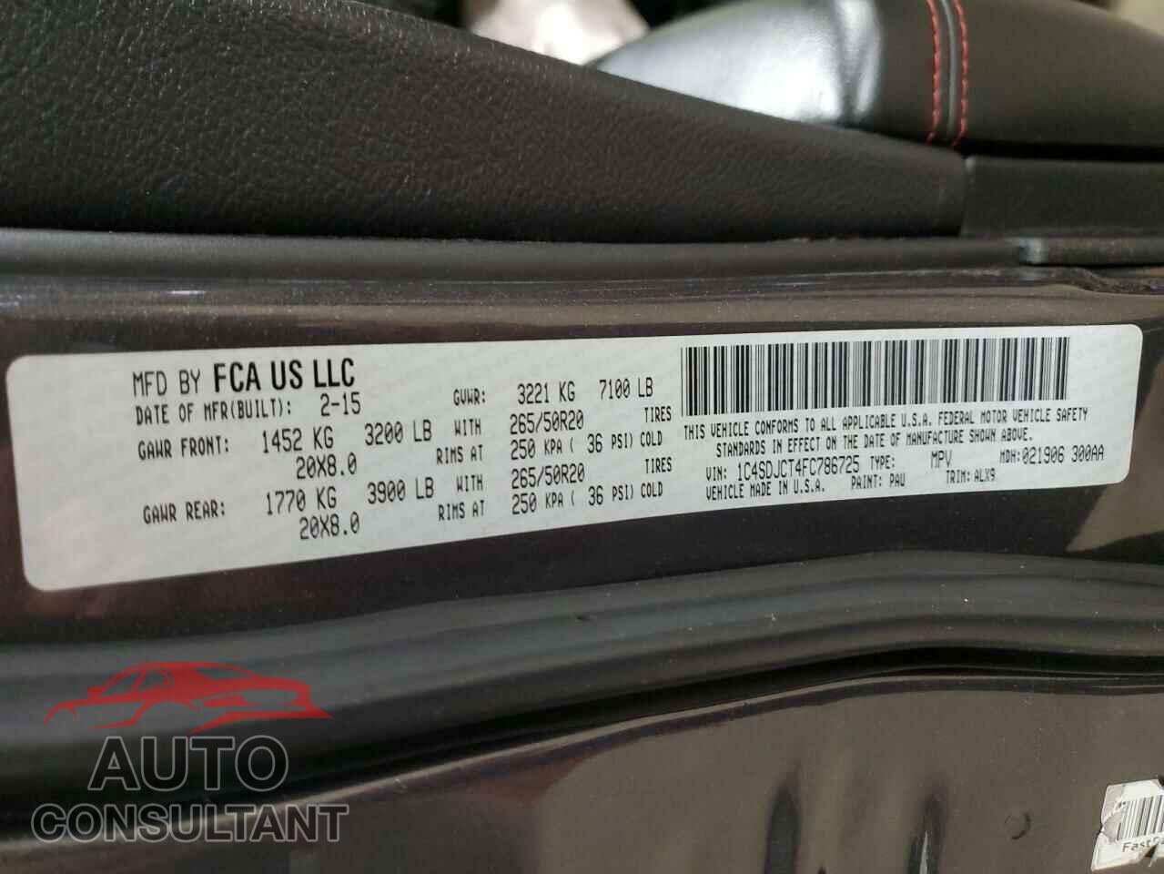 DODGE DURANGO 2015 - 1C4SDJCT4FC786725