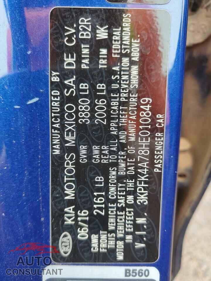 KIA FORTE 2017 - 3KPFK4A78HE010849