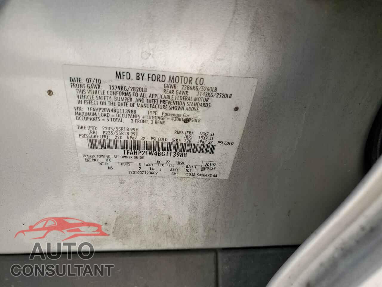 FORD TAURUS 2011 - 1FAHP2EW4BG113988