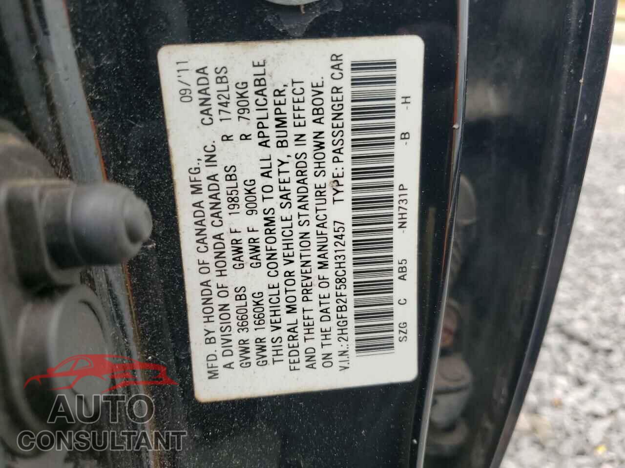 HONDA CIVIC 2012 - 2HGFB2F58CH312457