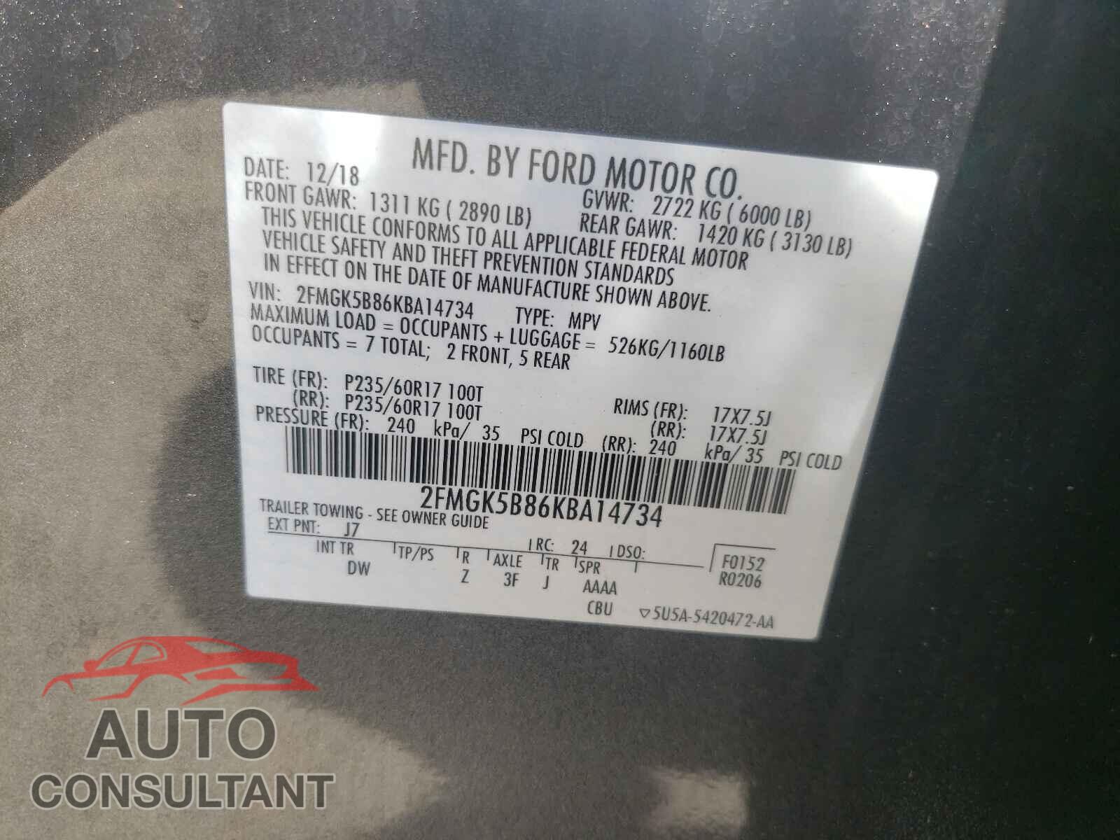 FORD FLEX 2019 - 2FMGK5B86KBA14734