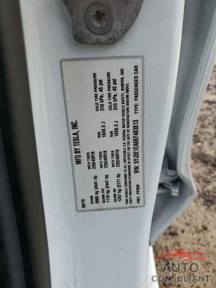 TESLA MODEL 3 2019 - 5YJ3E1EA6KF483813