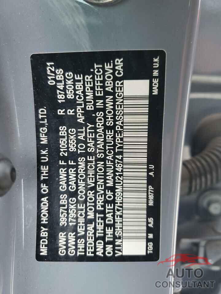 HONDA CIVIC 2021 - SHHFK7H69MU214674