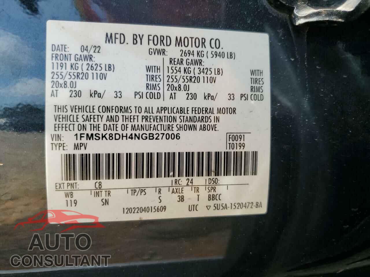 FORD EXPLORER 2022 - 1FMSK8DH4NGB27006