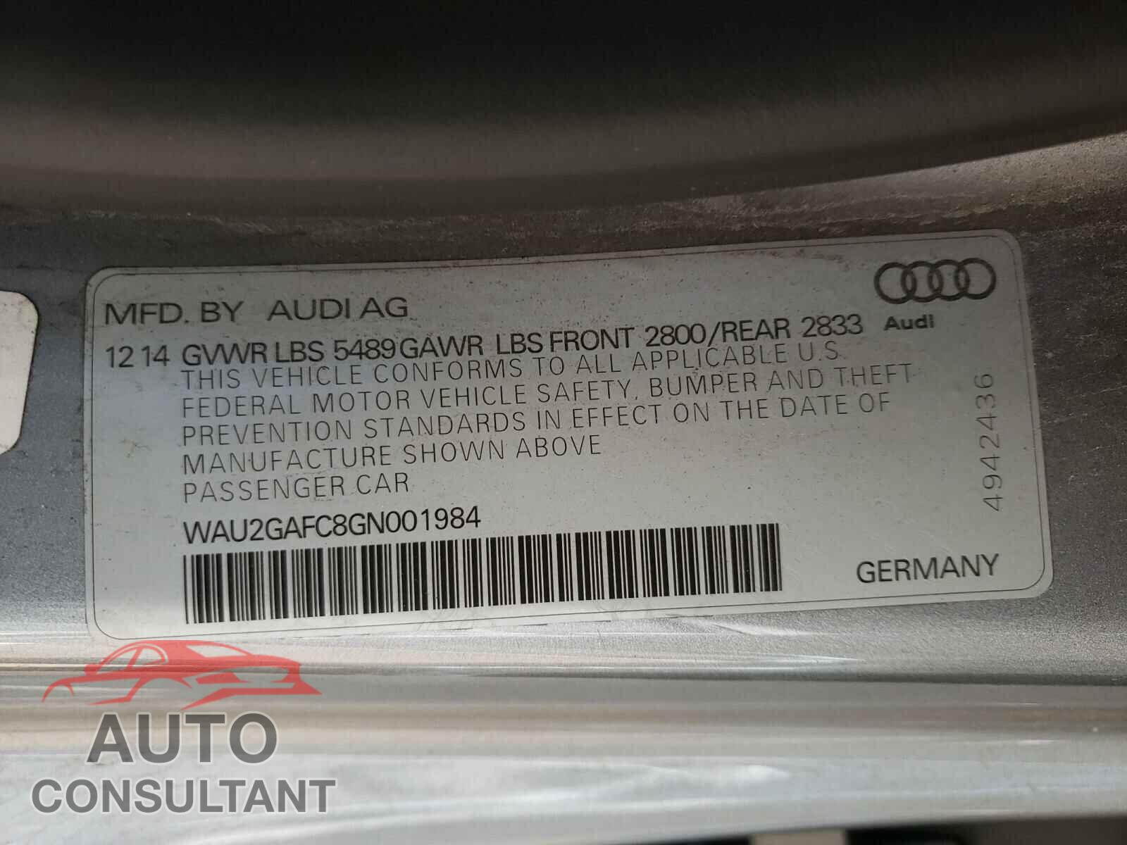 AUDI A7 2016 - WAU2GAFC8GN001984