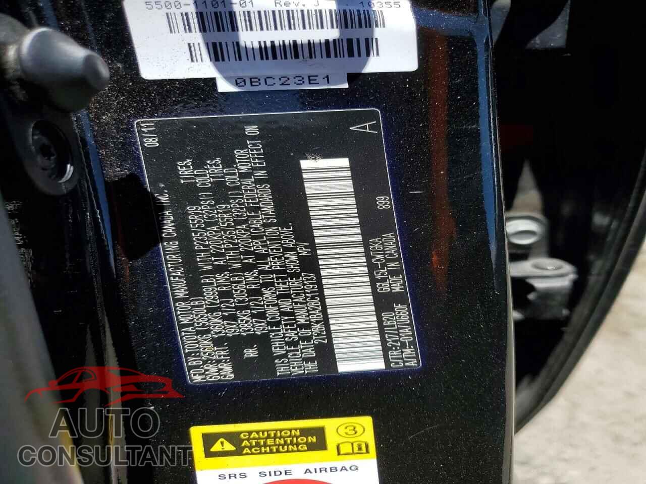 LEXUS RX350 2011 - 2T2BK1BA2BC119137