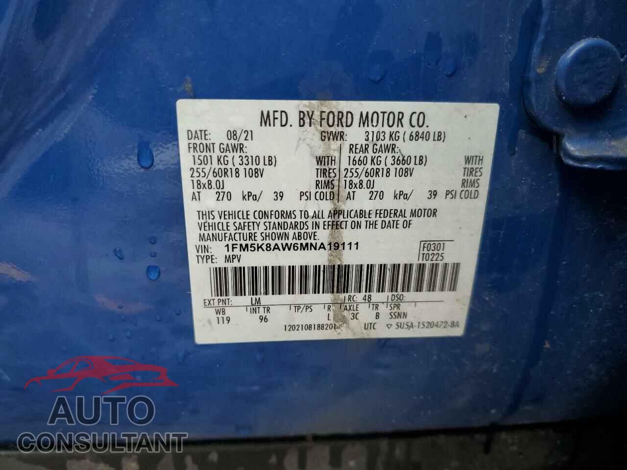 FORD EXPLORER 2021 - 1FM5K8AW6MNA19111