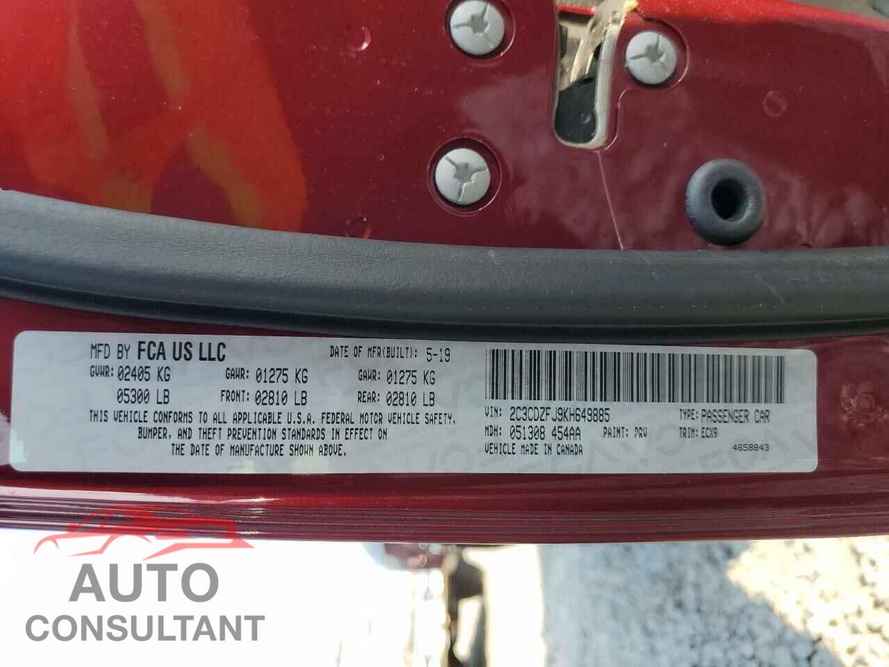 DODGE CHALLENGER 2019 - 2C3CDZFJ9KH649885