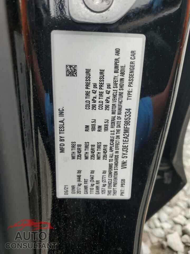 TESLA MODEL 3 2021 - 5YJ3E1EA2MF985334