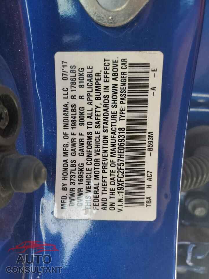 HONDA CIVIC 2017 - 19XFC2F57HE069318