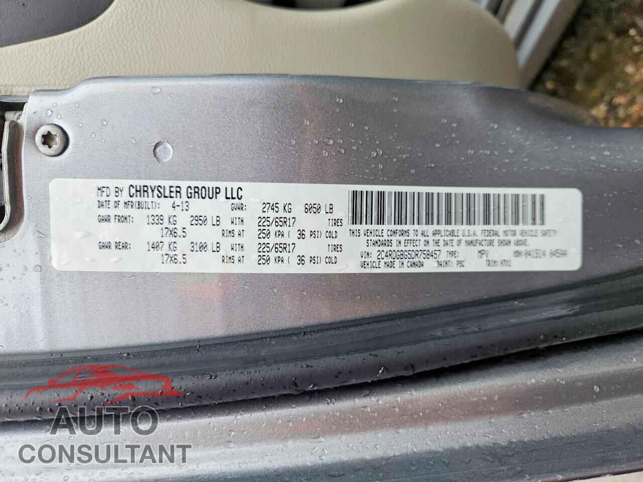DODGE CARAVAN 2013 - 2C4RDGBG5DR758457