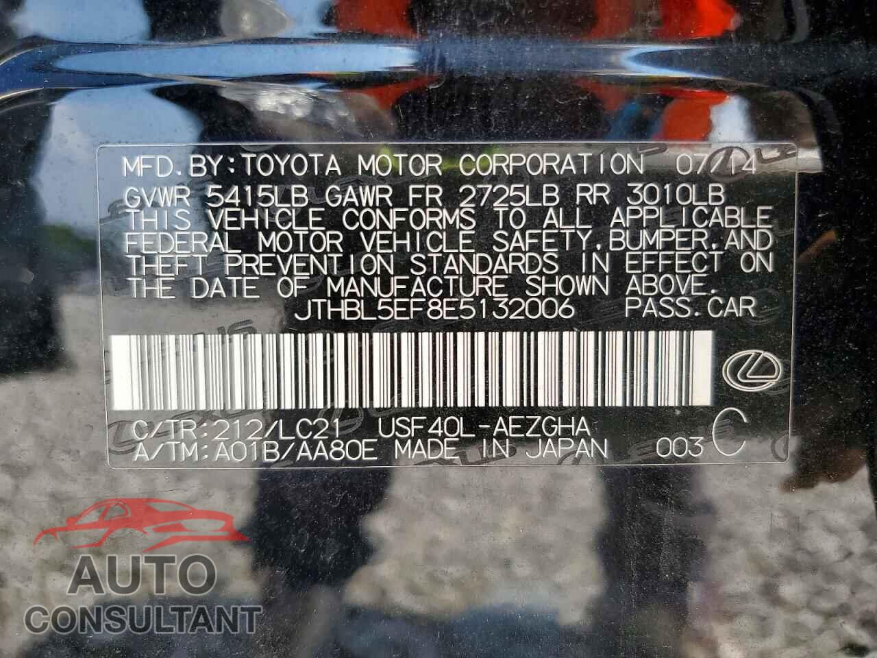 LEXUS LS460 2014 - JTHBL5EF8E5132006