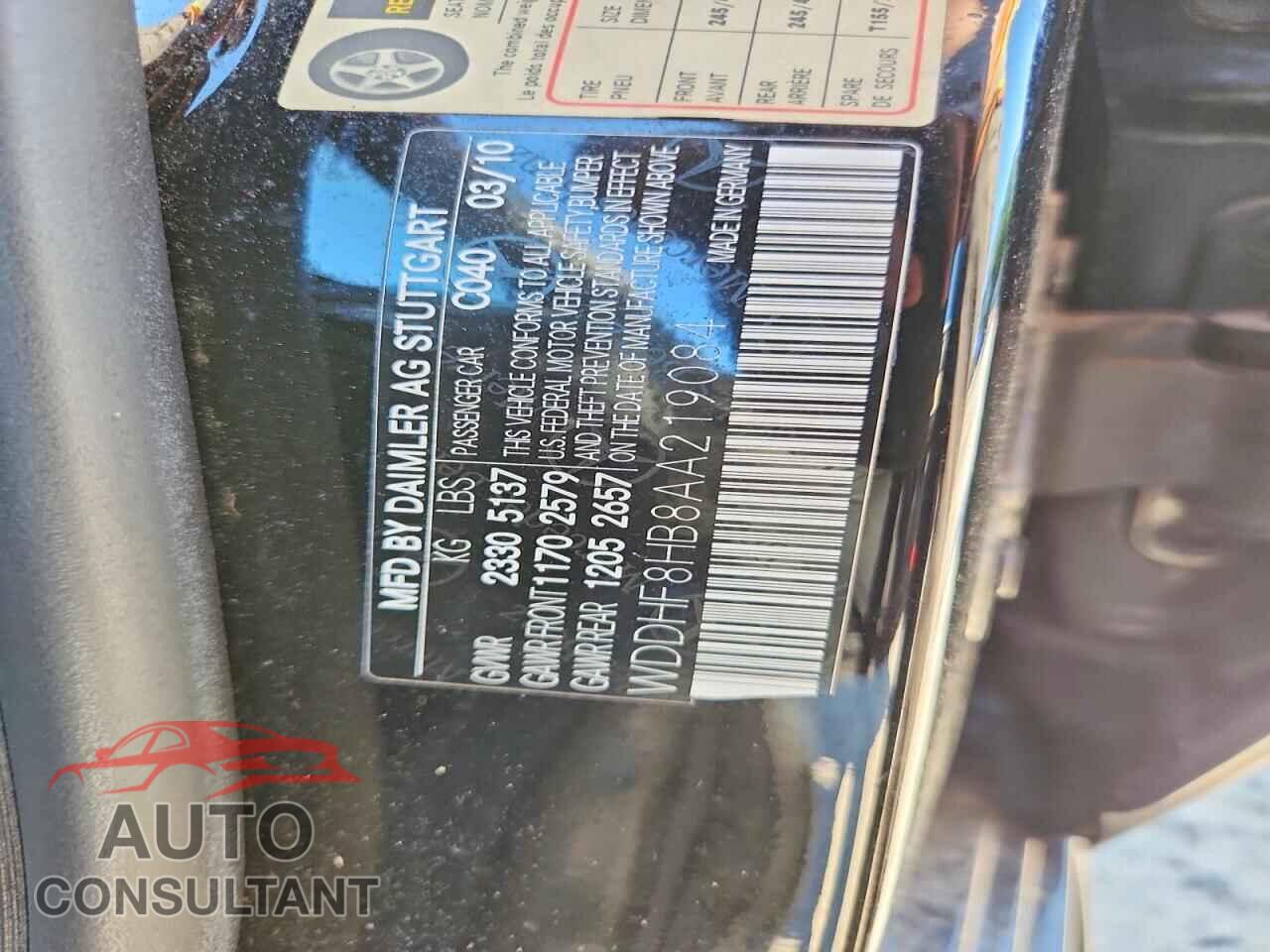 MERCEDES-BENZ E-CLASS 2010 - WDDHF8HB8AA219084