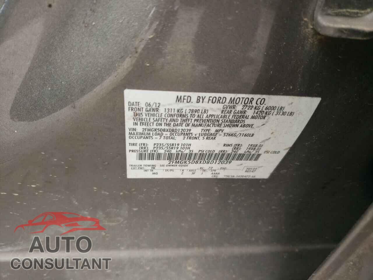 FORD FLEX 2013 - 2FMGK5D8XDBD12039
