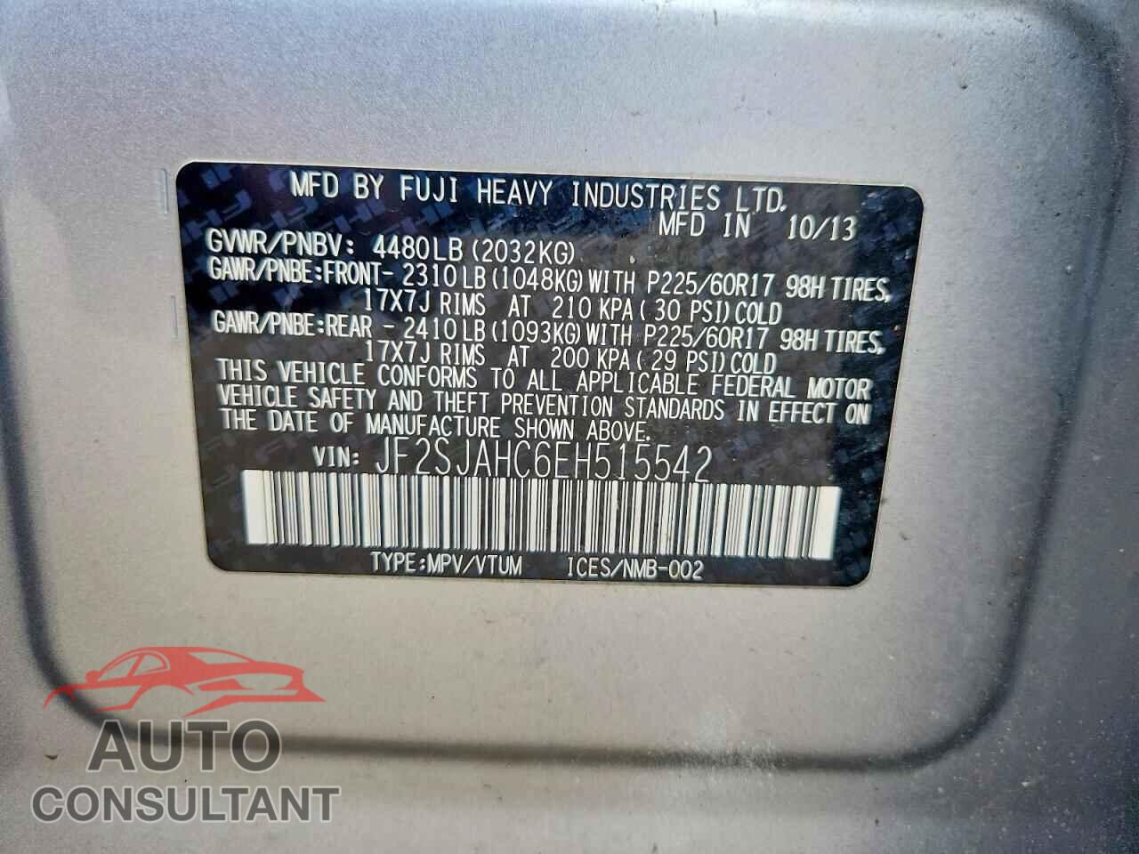 SUBARU FORESTER 2014 - JF2SJAHC6EH515542