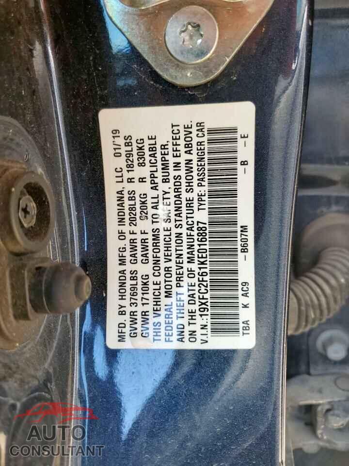 HONDA CIVIC 2019 - 19XFC2F61KE016887