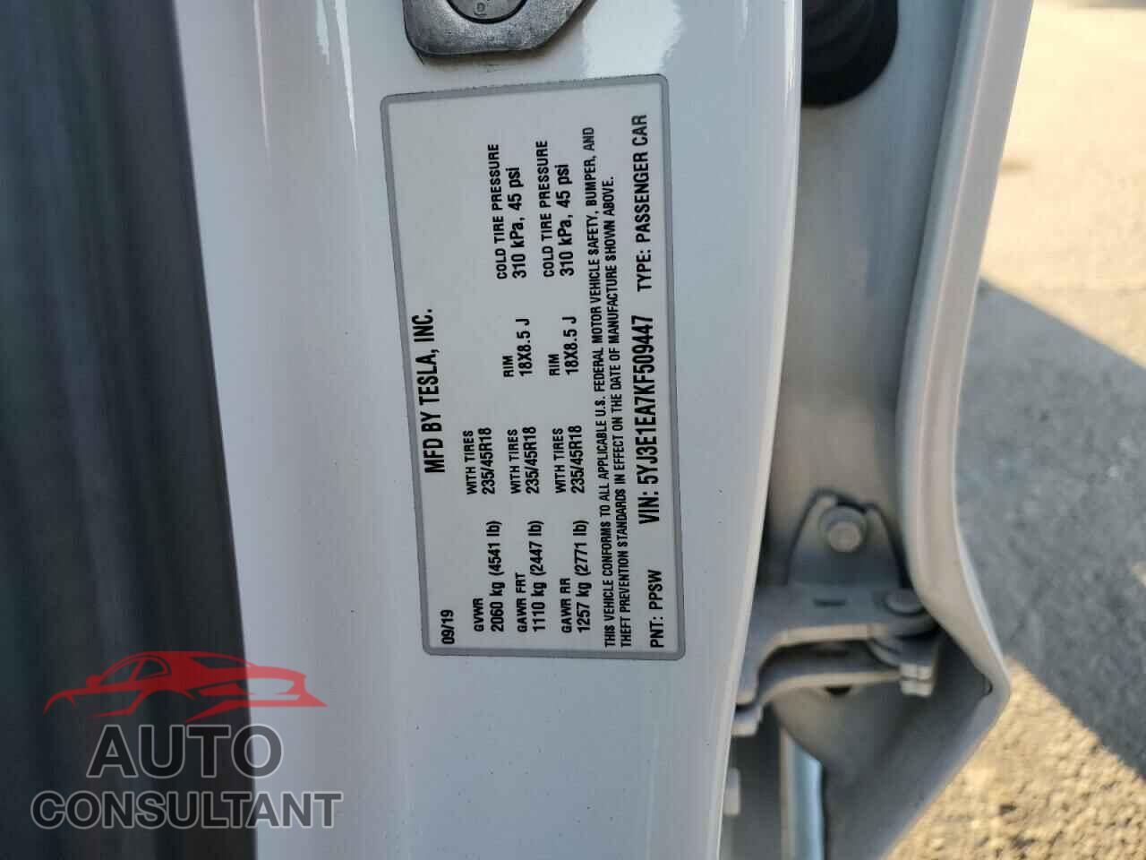 TESLA MODEL 3 2019 - 5YJ3E1EA7KF509447
