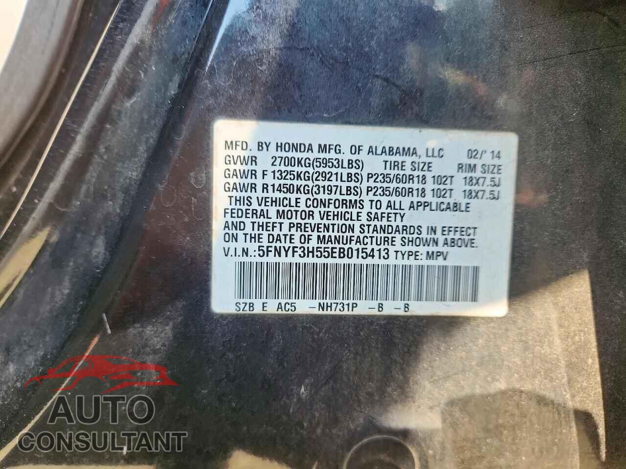 HONDA PILOT 2014 - 5FNYF3H55EB015413