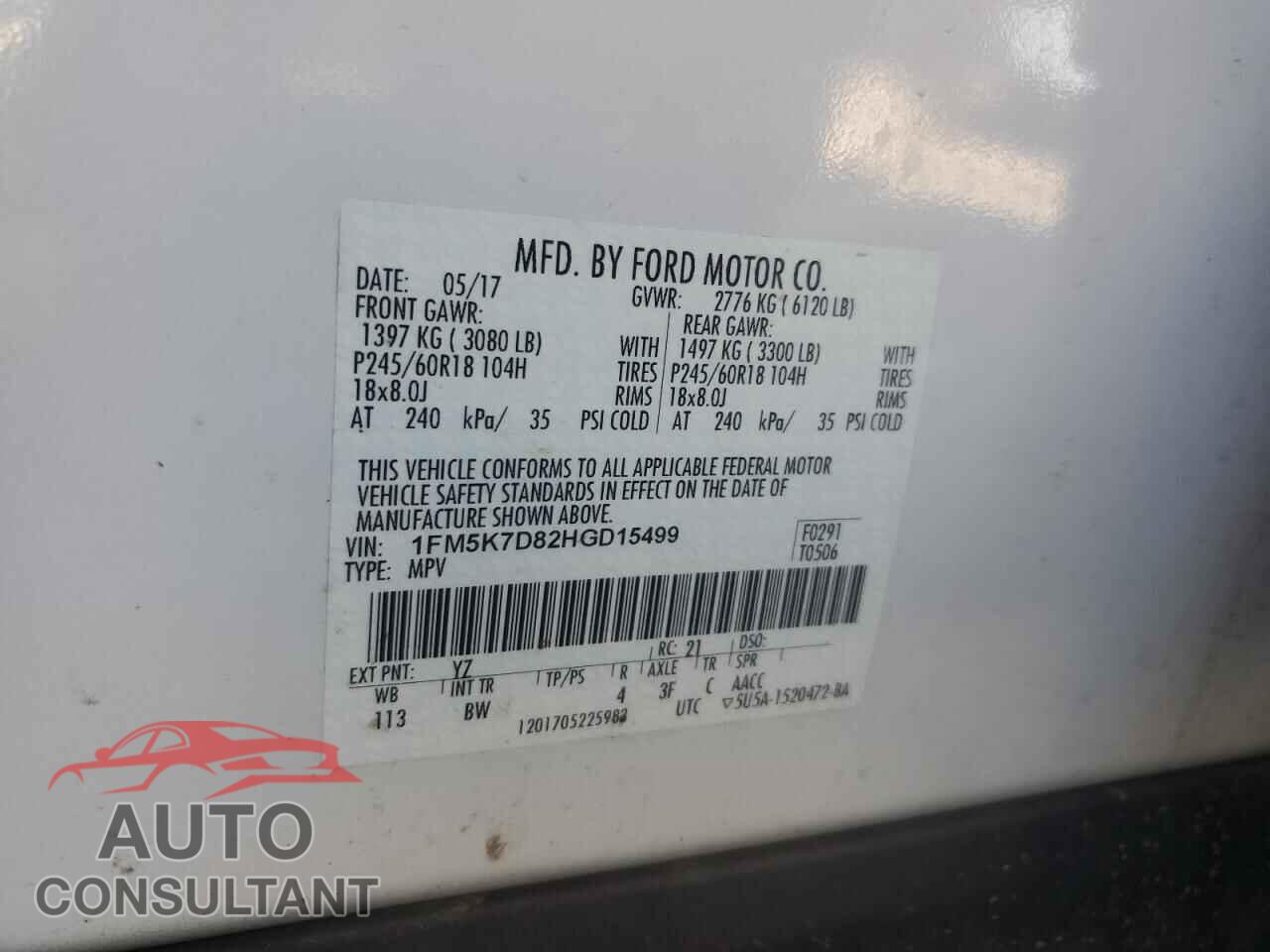 FORD EXPLORER 2017 - 1FM5K7D82HGD15499