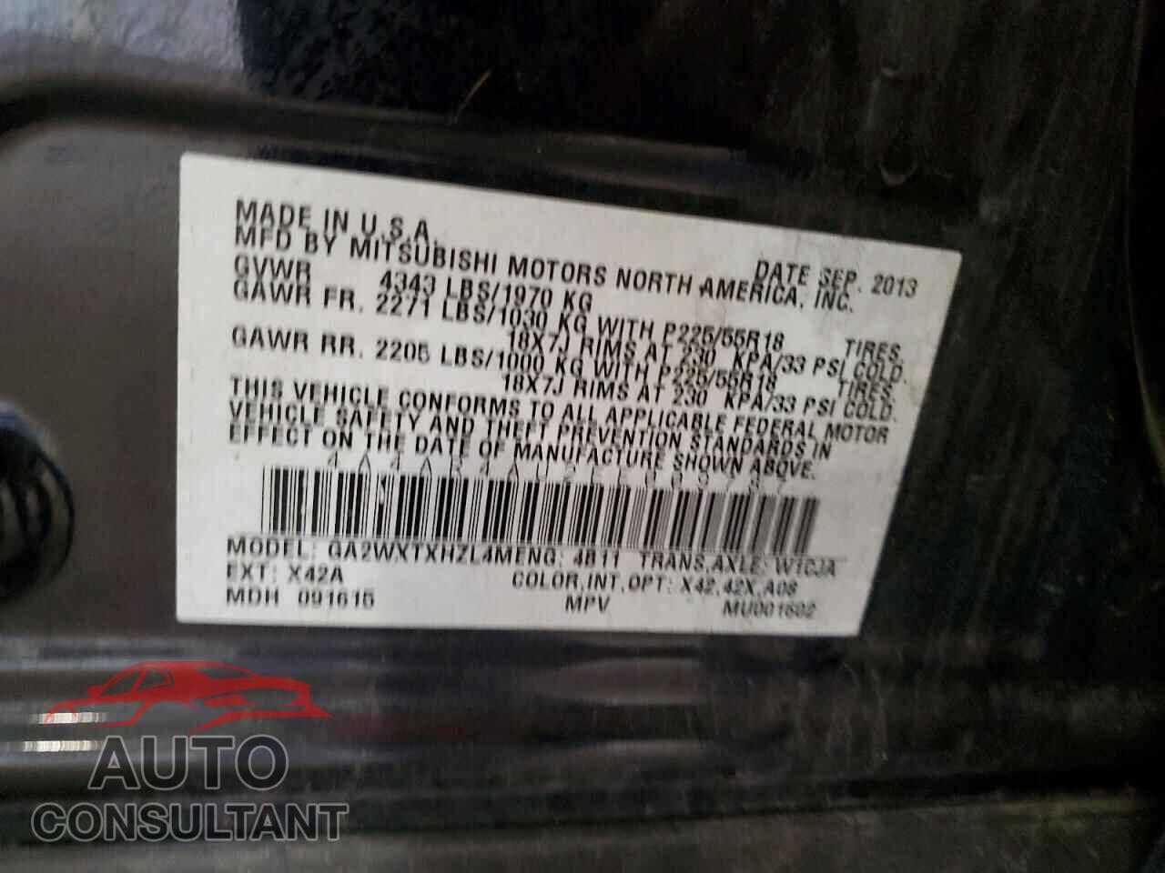 MITSUBISHI OUTLANDER 2014 - 4A4AR4AU2EE009787