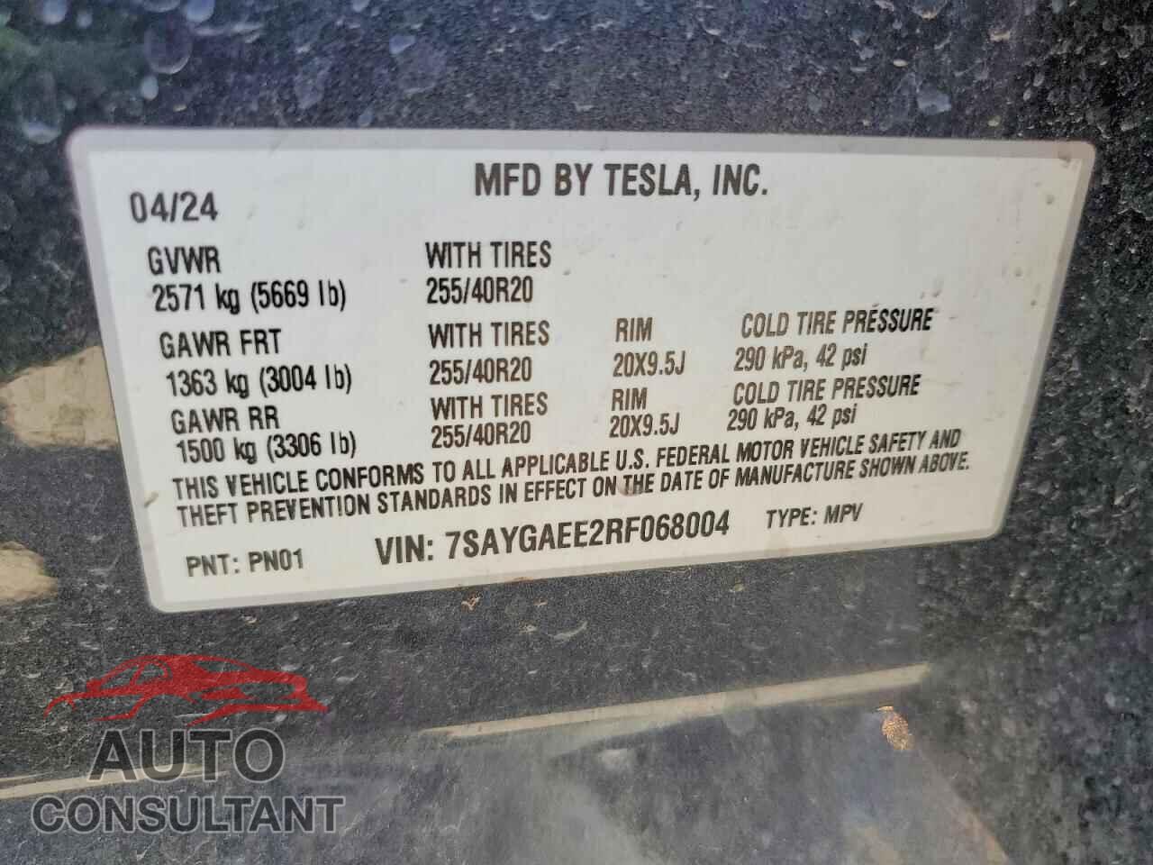 TESLA MODEL Y 2024 - 7SAYGAEE2RF068004