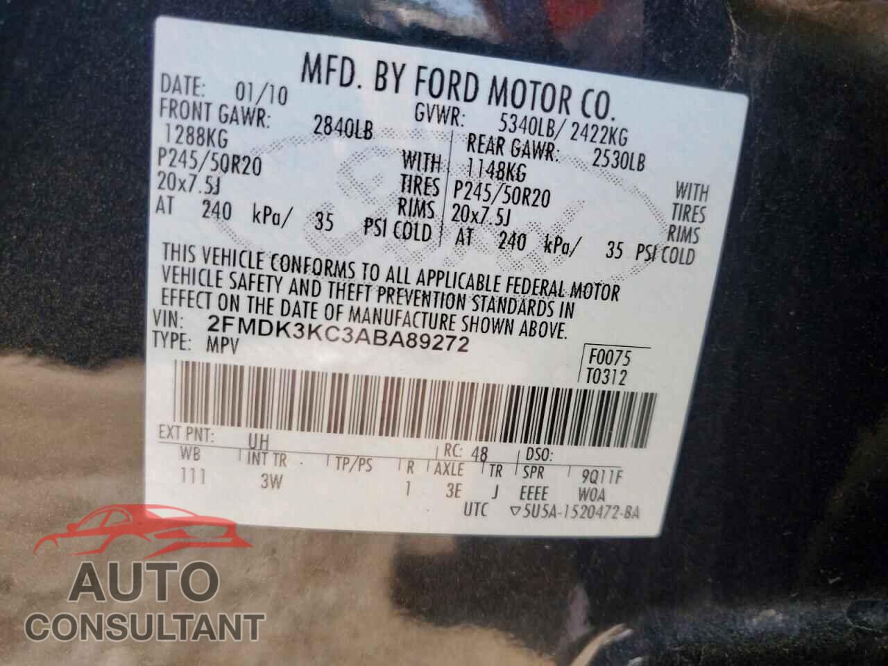 FORD EDGE 2010 - 2FMDK3KC3ABA89272