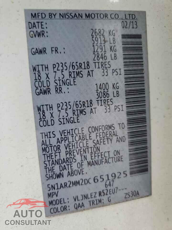 NISSAN PATHFINDER 2013 - 5N1AR2MM2DC651925