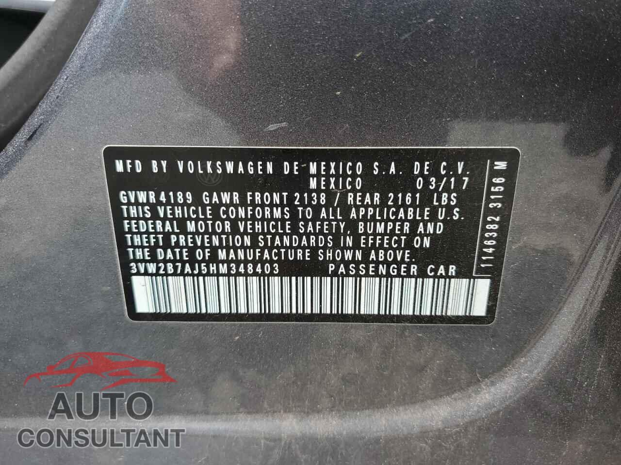 VOLKSWAGEN JETTA 2017 - 3VW2B7AJ5HM348403