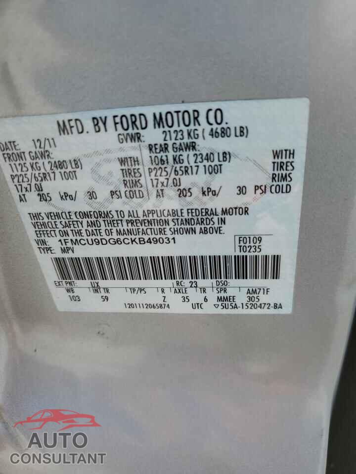 FORD ESCAPE 2012 - 1FMCU9DG6CKB49031