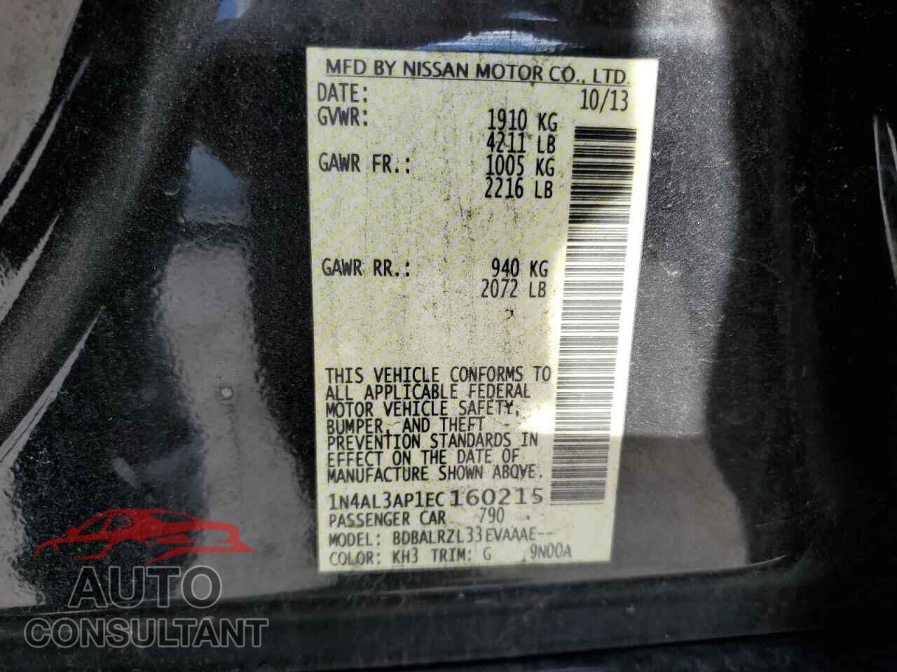 NISSAN ALTIMA 2014 - 1N4AL3AP1EC160215