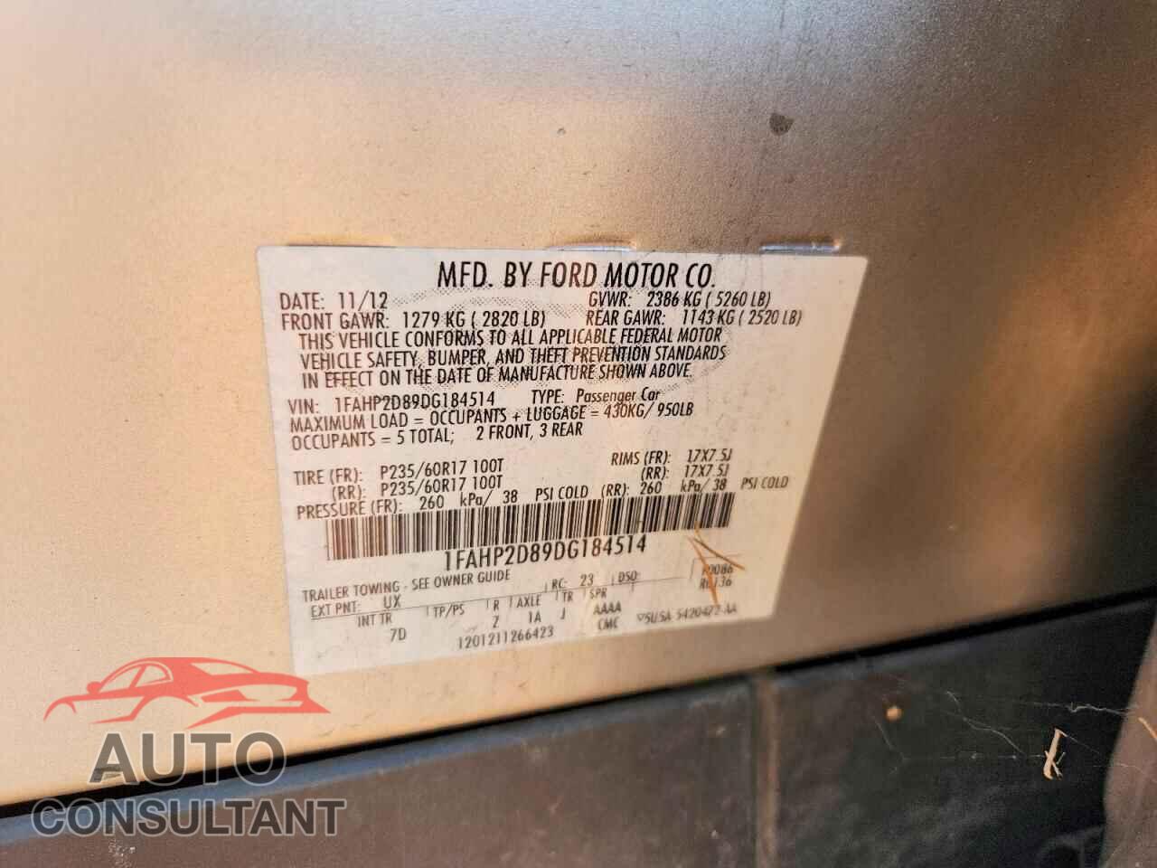FORD TAURUS 2013 - 1FAHP2D89DG184514