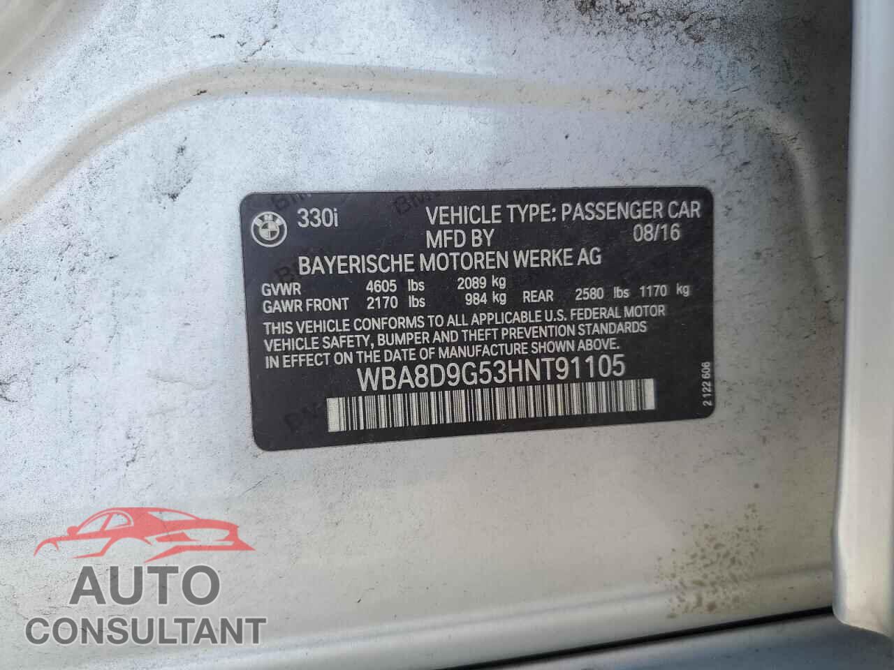BMW 3 SERIES 2017 - WBA8D9G53HNT91105