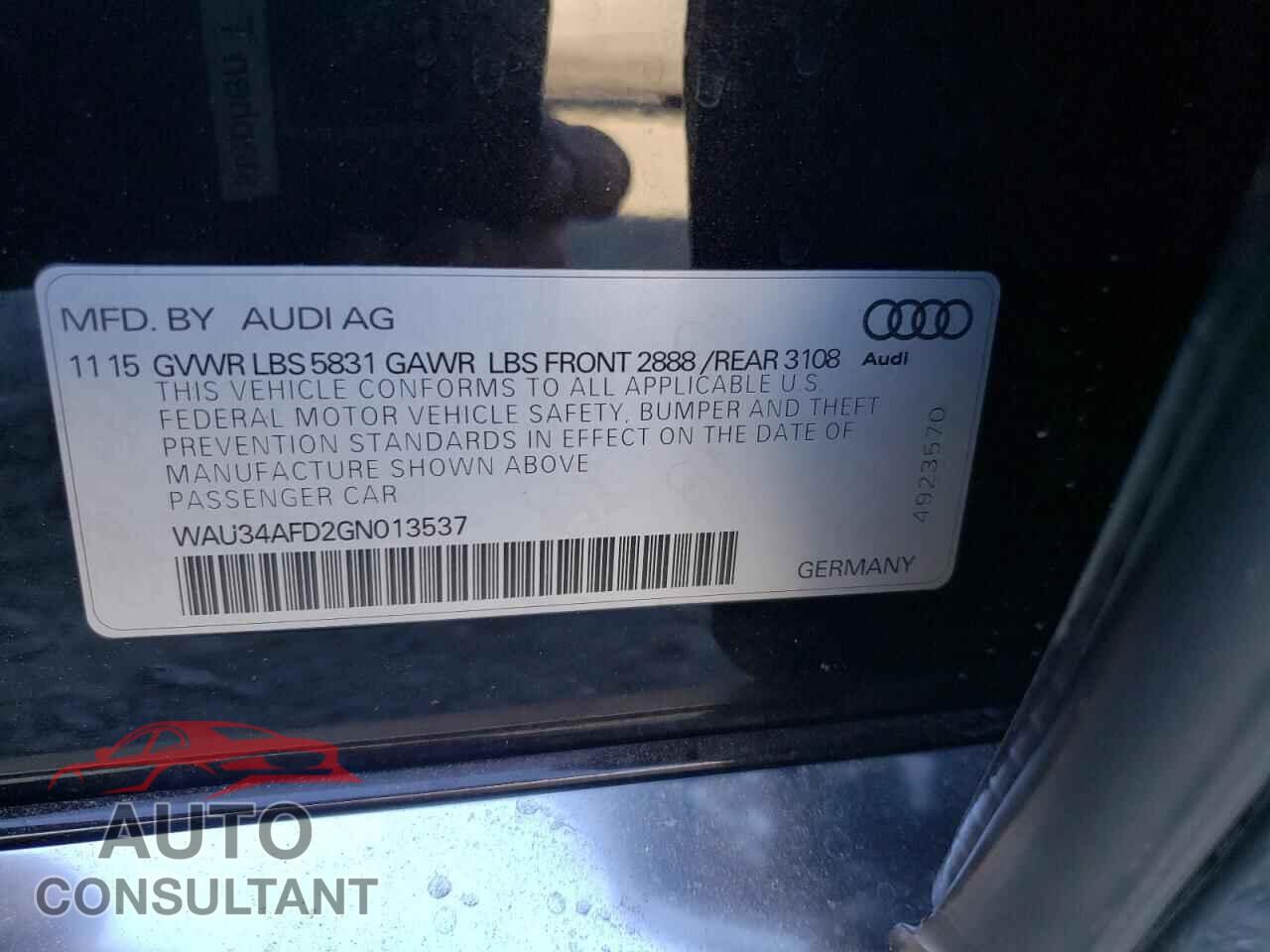 AUDI A8 2016 - WAU34AFD2GN013537
