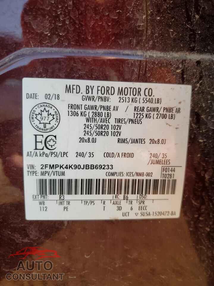 FORD EDGE 2018 - 2FMPK4K90JBB69233