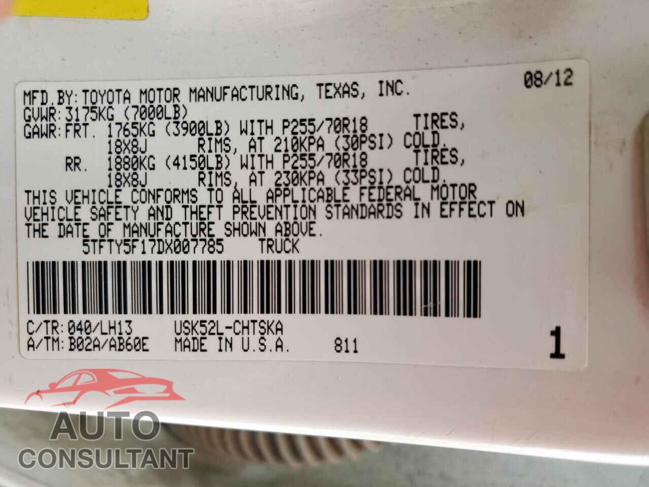 TOYOTA TUNDRA 2013 - 5TFTY5F17DX007785