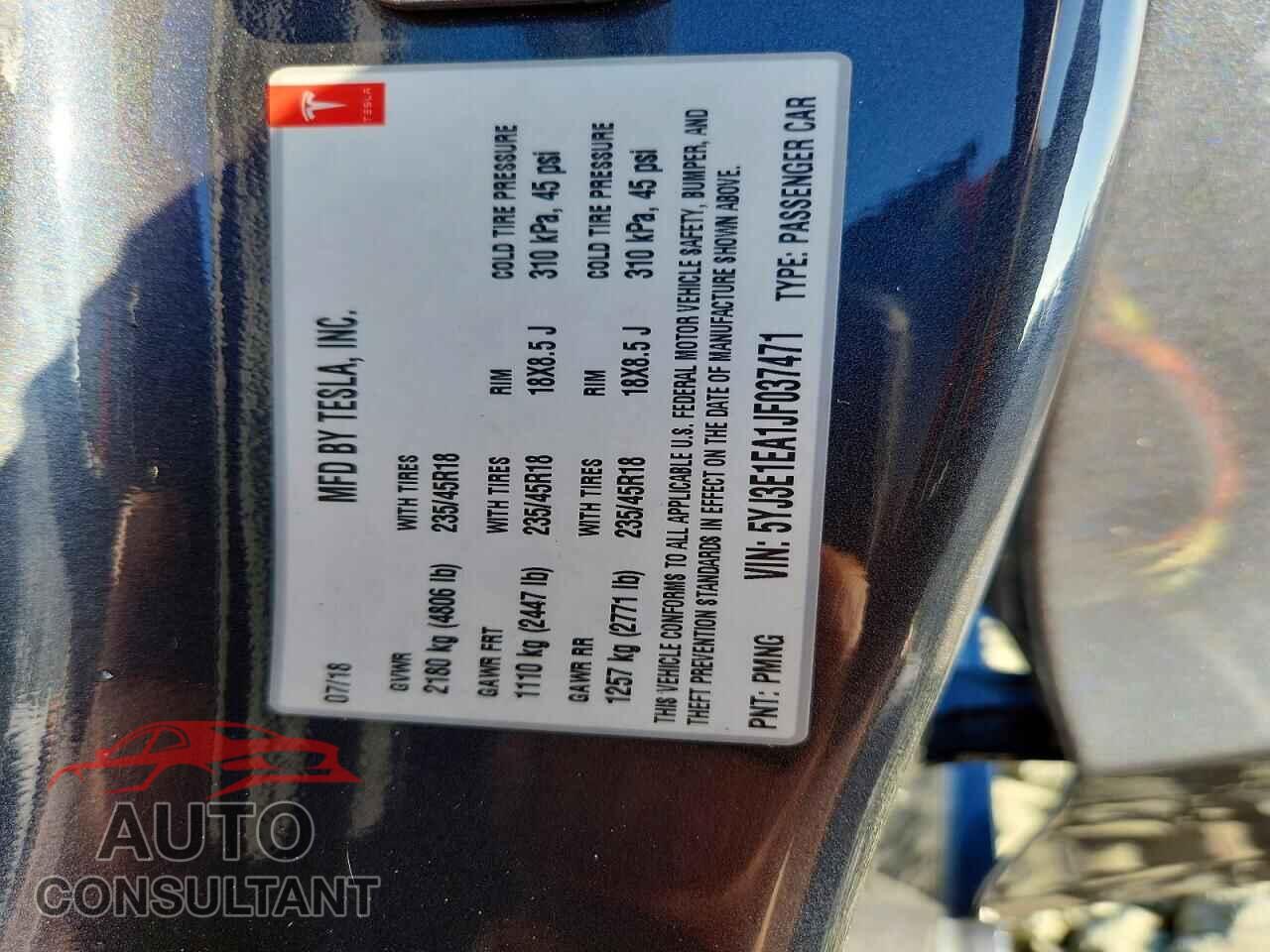 TESLA MODEL 3 2018 - 5YJ3E1EA1JF037471